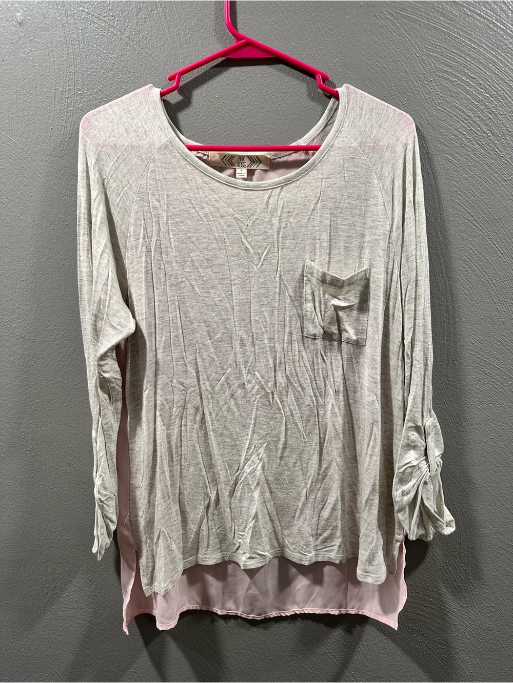 Pink Rose Light Gray Top with Pink Chiffon Hem